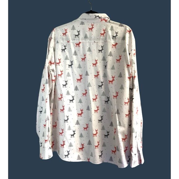 JOGAL -WHITE CHRISTMAS FIGURES LONG SLEEVE BUTTON DOWN COTTON SHIRT SIZE X-LARGE - Picture 2 of 7